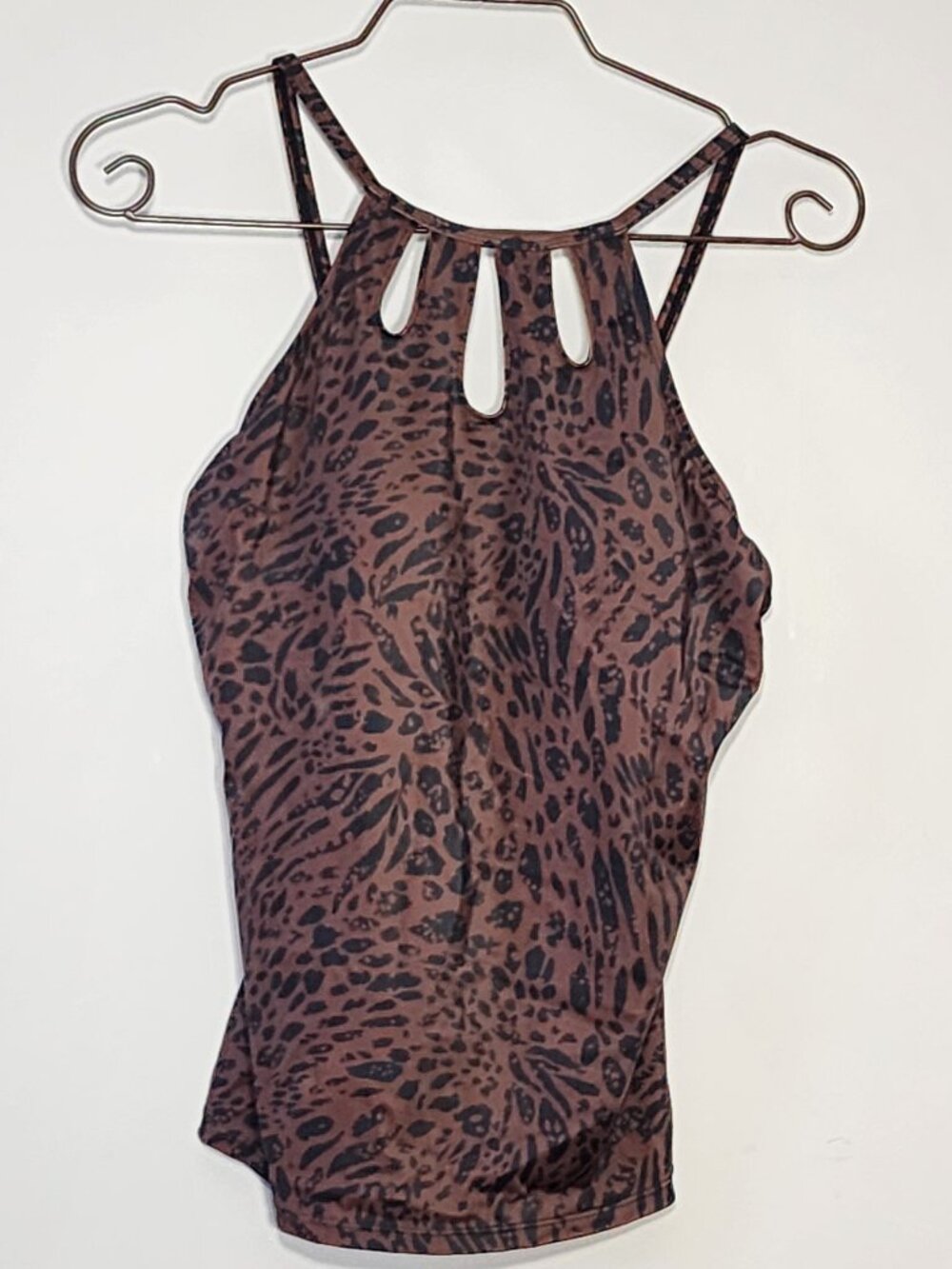 Lands’ End Leopard Keyhole High Neck Tankini Top Size 8 NWOT